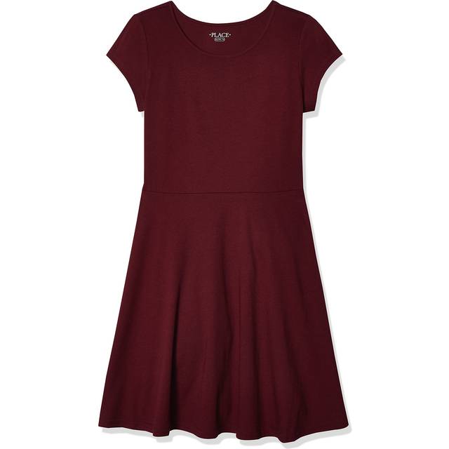 The Children's Place Girls' Short Sleeve Basic Skater Dress  Rubine Single  X-Small
