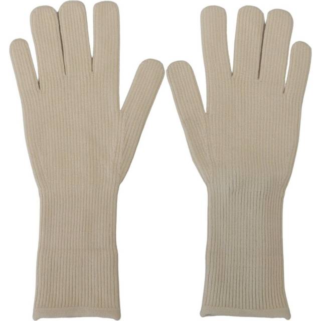 Dolce & Gabbana White Cashmere Knitted Hands Mitten s Gloves - 9|M