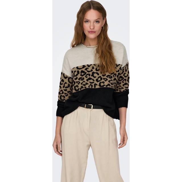 Women's round neck sweater Only Jade Animal - Beige