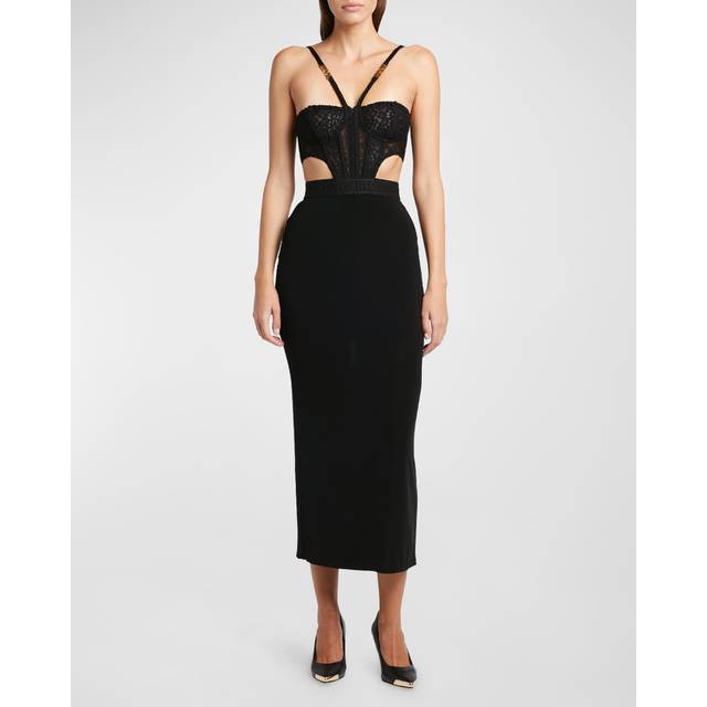 Lace Bustier Midi Bodycon Dress - BLACK - 42 IT (6 US)