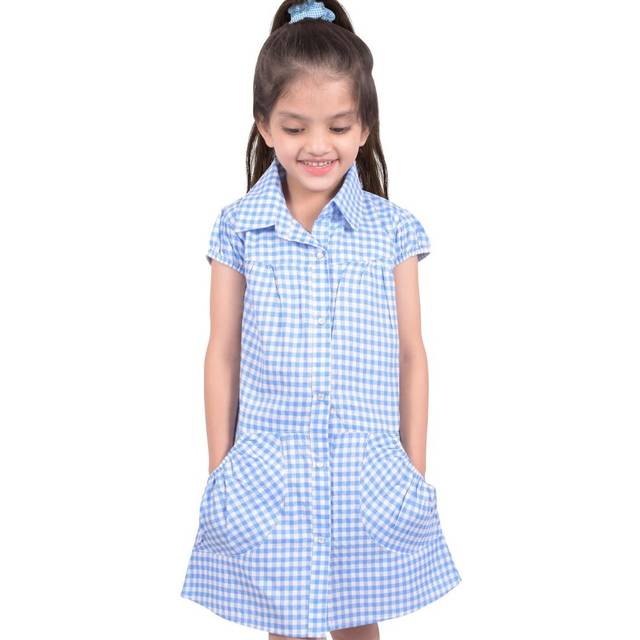 (4-5 Years, Blue) Girls School Uniform Gingham Check Print Dress