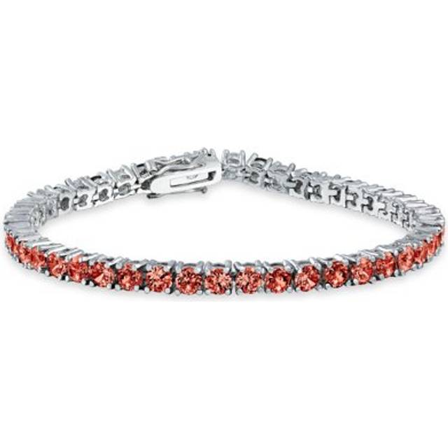 Bling Jewelry 12 CTW Prong Basket Set Solitaire Round Cubic Zirconia Red Orange Simulated Garnet AAA CZ Tennis Bracelet For Women Prom Bride Silver