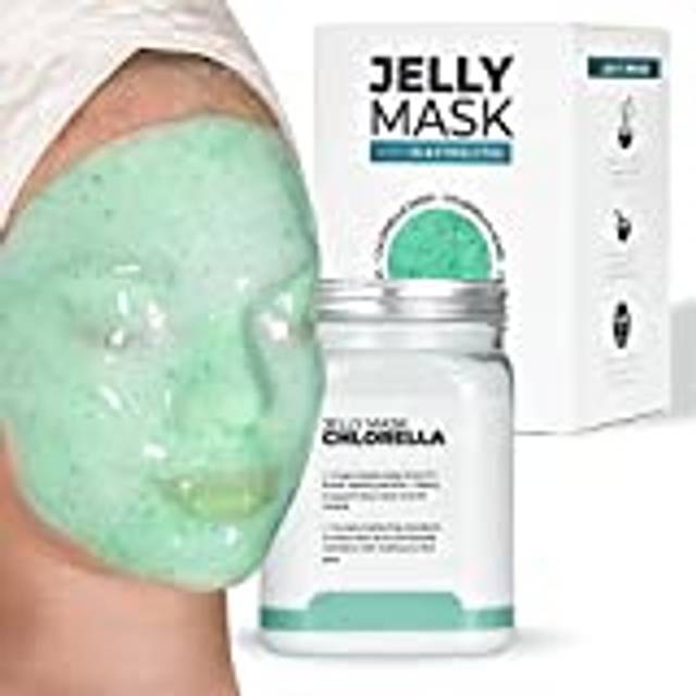 BRUN Jelly Mask Jar Chlorella Peel-Off Face Care Rubber Mask - A 23 fl oz Skin Care Moisturizing Gel Mask Jar Spa Set for Men  Women and Adults on For