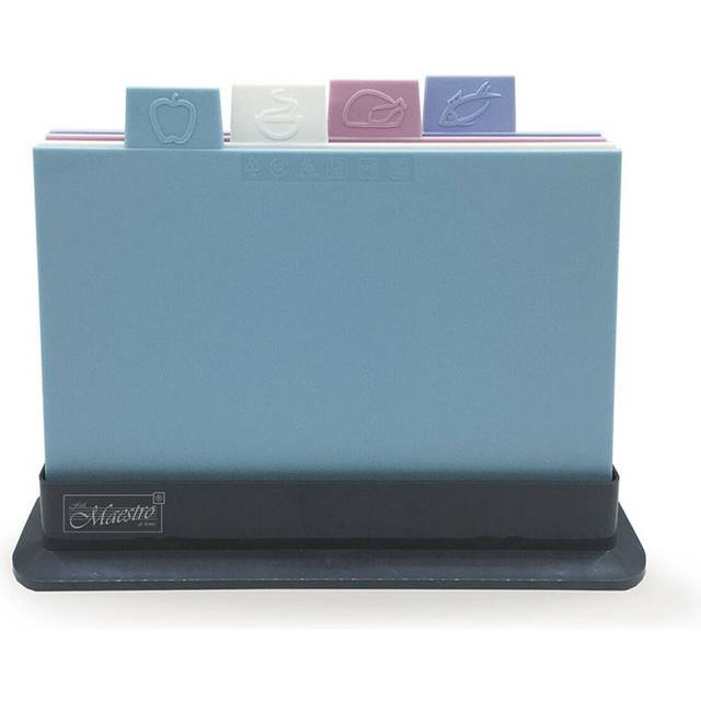 Chopping board set of 4 with stand colour coded symbols cutting double sided hq