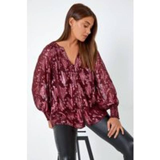 Roman Womens Abstract Metallic Print Blouse - Wine - Size 10 UK