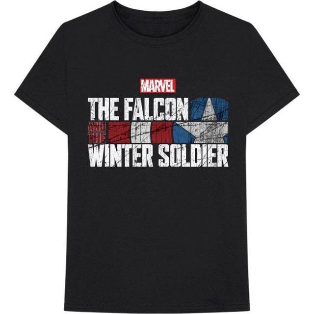 (S, Black) Marvel Comics Unisex Adult Falcon & Winter Soldier Text Cotton Logo T-Shirt