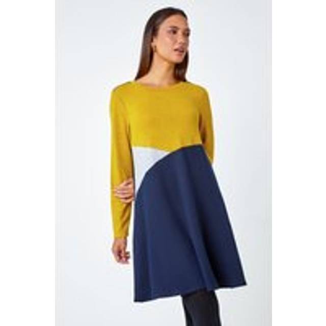 Colour Block Swing Stretch Dress - Amber - 16
