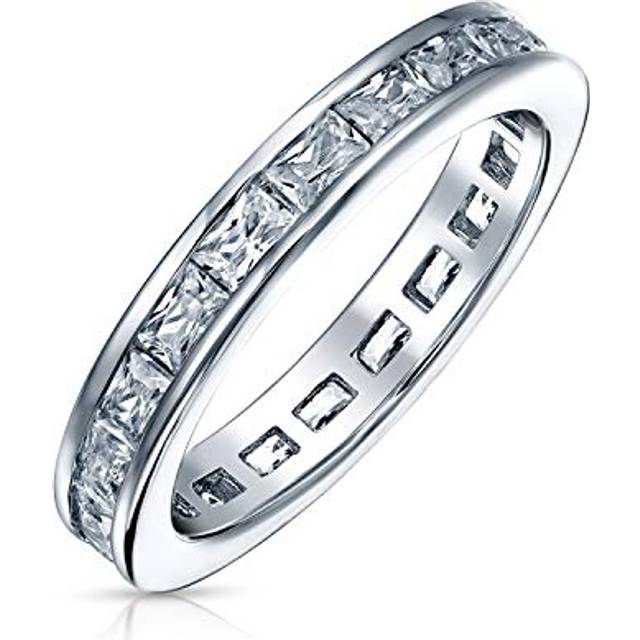 Simple Cubic Zirconia Channel Princess Cut CZ Stackable Wedding Band Eternity Ring for Women Sterling Silver 2MM [Bling Jewelry] .925 silver