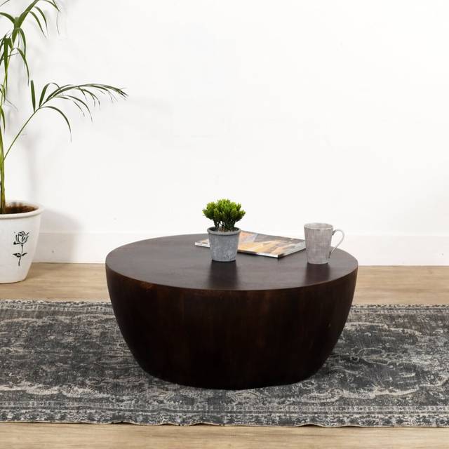 IH Design Natural Solid Dark Wood Coffee Table, Brown