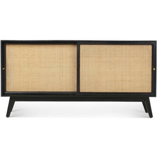 Desser Manhattan 2 Door Sliding Black Rattan and Mango Wood Sideboard - 45 x 150 x 75cm