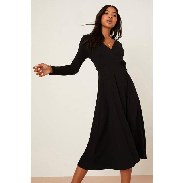 Womens Wrap Midi Dress - Black - 8