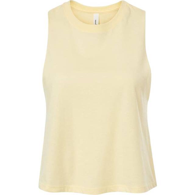 (S, French Vanilla Heather) Bella + Canvas Womens/Ladies Racerback Cropped Sleeveless Tank Top