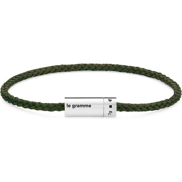 7g Polished Sterling Silver Nato Cable Bracelet - Khaki