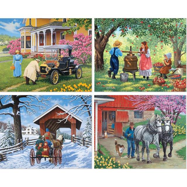 "Bits and Pieces - Days of Yore 4-in-1 Multi-Pack Puzzle Set - 500 Piece Jigsaw Puzzles for Adults - Each Measures 16""x 20"" - Old Nature by Artist John"