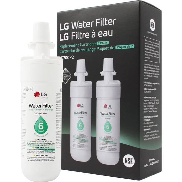 LG LT700P2 6-Month / 200 Gallon Refrigerator Replacement Water Filter  2 Count (Pack of 1)  White