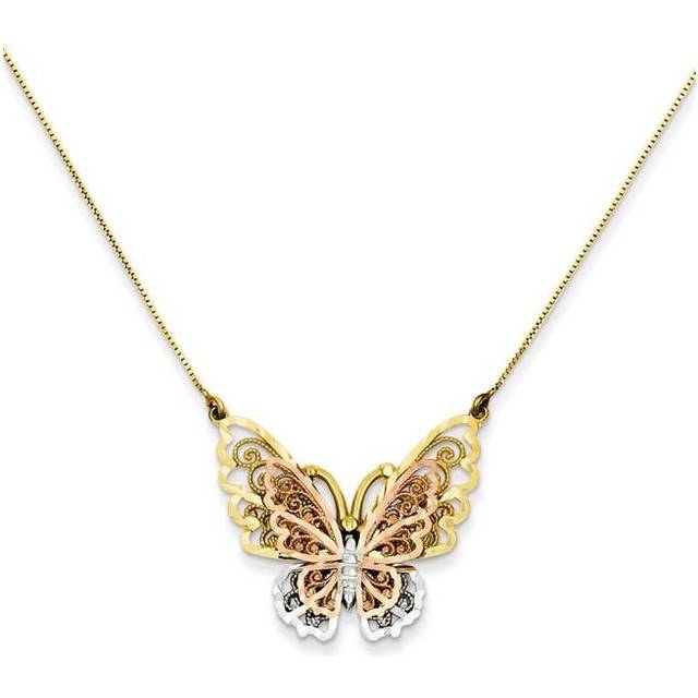 Quality Gold SF2041-18 1 mm x 18 in. 14K Yellow & Rose Gold with Rhodium Butterfly Necklace