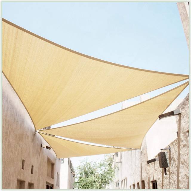ColourTree 12' x 12' x 12' Beige Triangle CTAPT12 Sun Shade Sail Canopy Mesh Fabric UV Block UPF50 - Commercial Heavy Duty - 190 GSM - 3 Years Warrant
