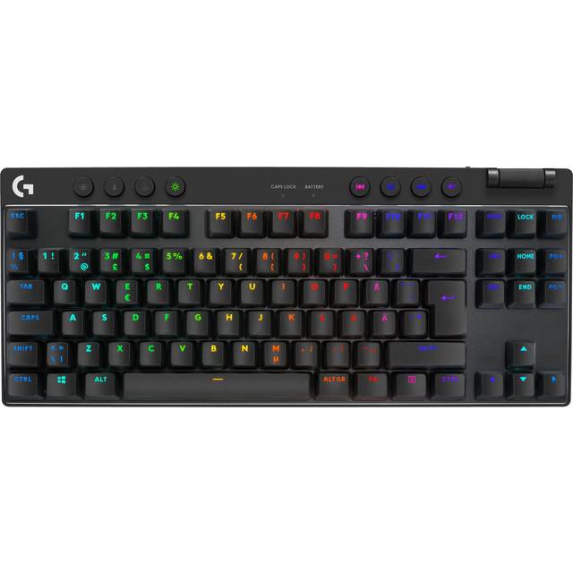 Logitech G PRO X TKL LIGHTSPEED – trådlöst speltangentbord, bärbar design utan numerisk knappsats, LIGHTSYNC RGB, tangenter i PBT, Tactile-brytare (GX Brown), Layout Pan Nordic QWERTY, Svart
