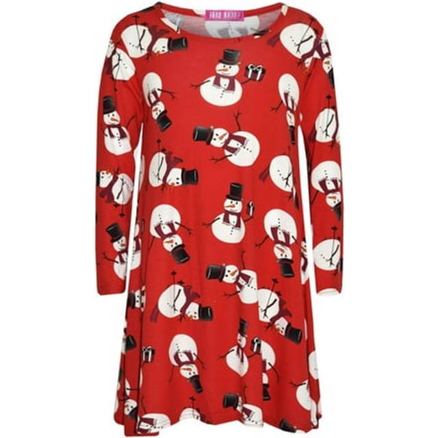 (3-4 Years) Girls Christmas Dress Kids Snowman Xmas Swing Dresses Top With Free Badge 3-13