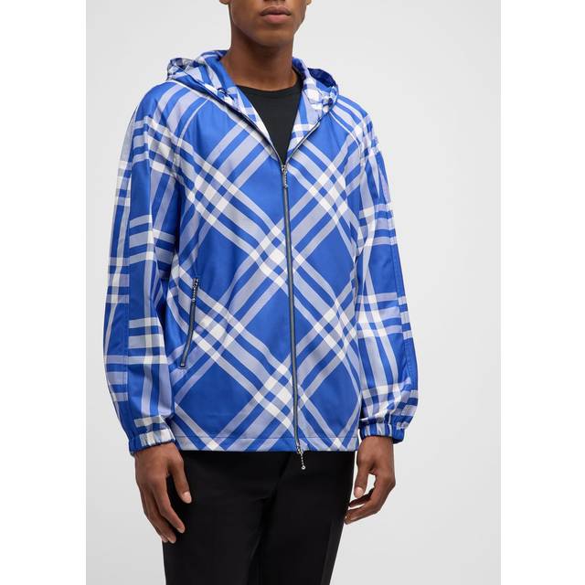 Check Nylon Hooded Jacket - Blue (M)