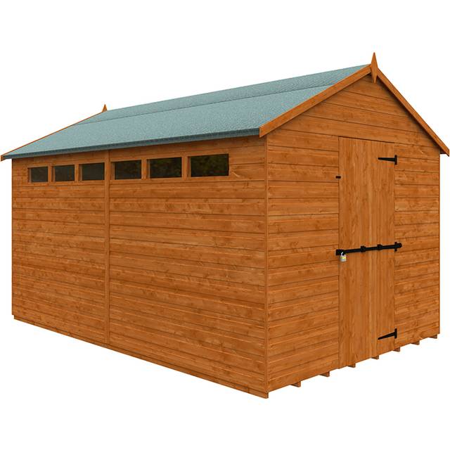 12 x 8 Feet Security Apex 12mm Shed - Solid Wood/Softwood/Pine - L355 x W235 x H231.9 cm - Burnt Orange