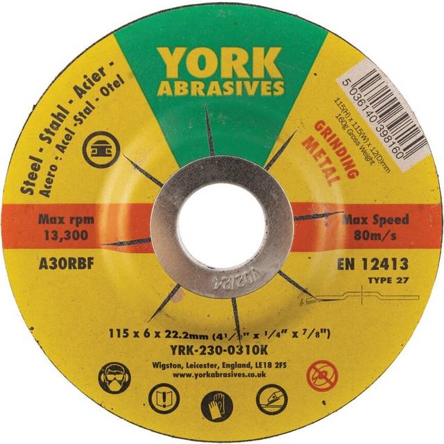 York 115x6x22.23mm a30rbf dpc grinding disc, type 27