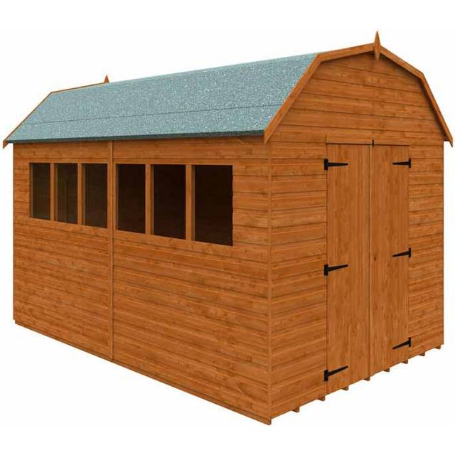 12 x 8 Feet Barn 12mm Shed - Solid Wood/Softwood/Pine - L355 x W235 x H261.3 cm - Burnt Orange