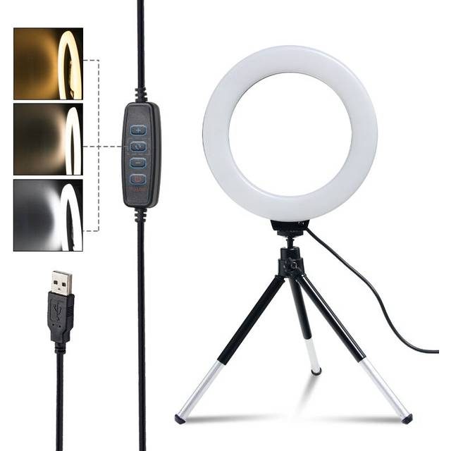 SH 16cm 6 inch Ring Light With Tripod Stand Usb Charge Selfie Led Lamp Dimmable Photography Light For Photo Photography Studio