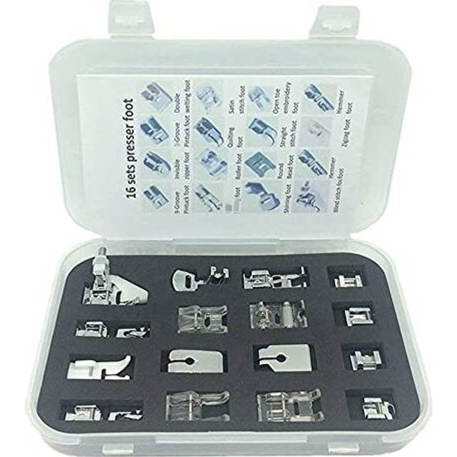 16pcs Professional Sewing Machine Presser Feet Kit Multifunction Hem Foot Spare Parts Accessories for Low Shank, Brother, Singer, Janome, Viking,