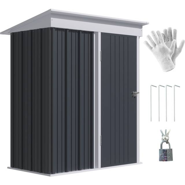 Outsunny Steel Garden Shed - Small Lean-to Shed for Bike Tool - 5x3 ft Dark Grey | TJ Hughes Black