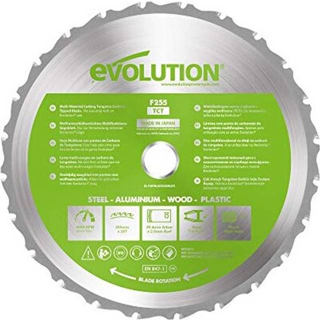 Evolution Power Tools F255TCT-24T (Fury) Multi-Material TCT Blade Cuts Wood, Metal and Plastic, 255 mm