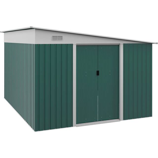 Outsunny 11.3x9.2ft Steel Garden Storage Shed w/ Sliding Doors & 2 Vents - Green | TJ Hughes