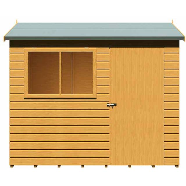 Shire Lewis 8 ft x 6 ft Reverse Apex Style Handmade Garden Shed Style C, Brown