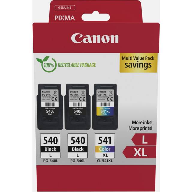 2x canon pg-540l & 1x cl-541xl color original printer ink for various pixma