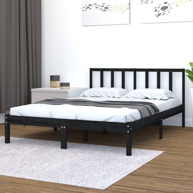 vidaXL Bed Frame without Mattress Black Solid Wood Pine 150x200 cm King Size