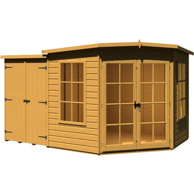 Shire Hampton Corner Summerhouse with Side Shed 7 ft x 11 ft, Brown