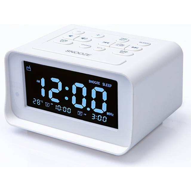 Digital Alarm Clock Radio with Dual USB Chargers for Bedroom, Adjustable Alarm Volume and Brightness (White)