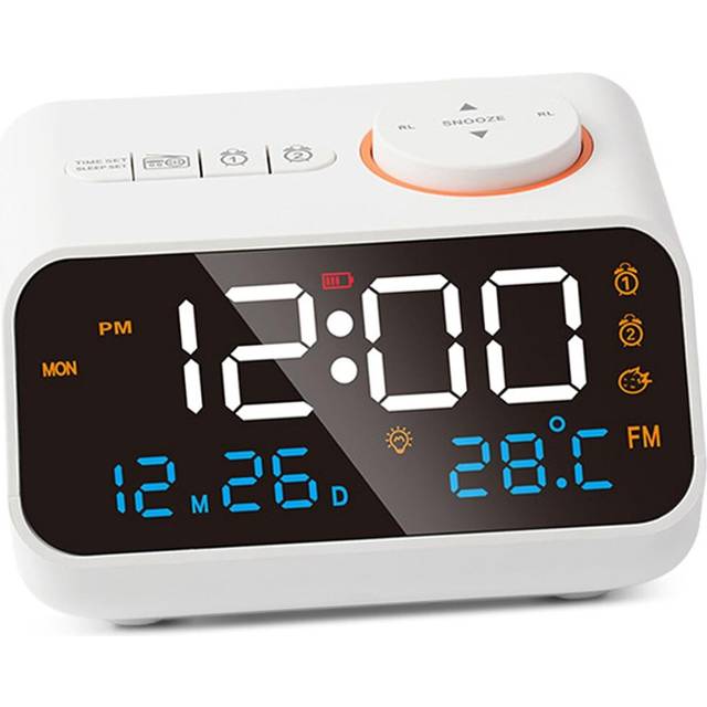 LED Alarm Clock, Multifunctional Stylish Digital Display FM Radio Clock for Bedroom (White)