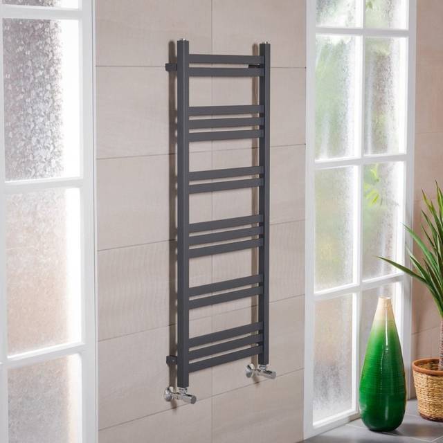 Boden 1200 x 500mm Straight Grey Square Ladder Heated Towel Rail