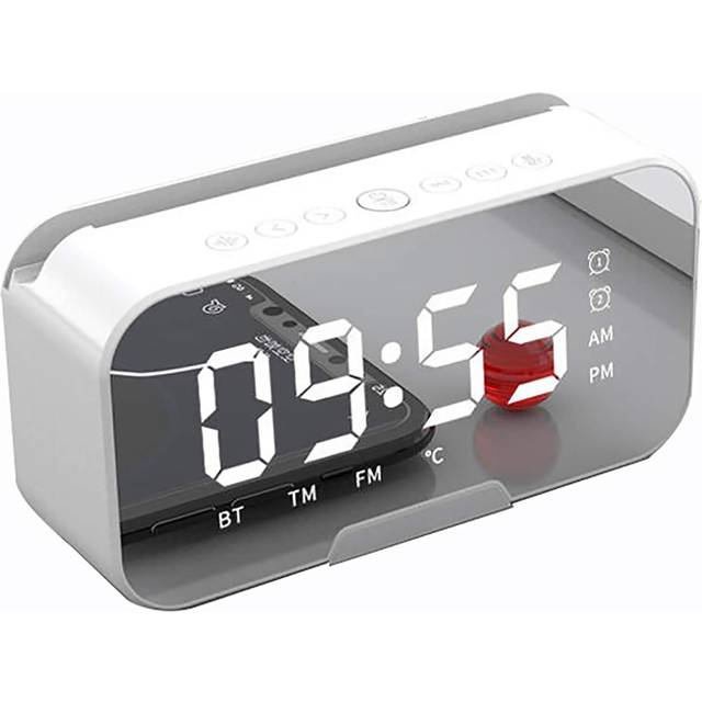Digital LED väckarklocka med Radio, Bluetooth, högtalare, temperaturmätare - Vit