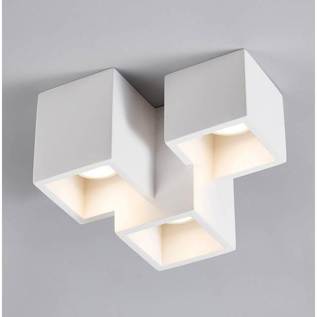 Plaster ceiling light, square cluster ceramic style white paintable gu10 cap
