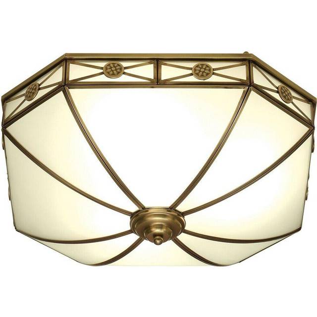 Luxury Flush Ceiling Light Antique Brass & Frosted Glass Traditional Pattern
