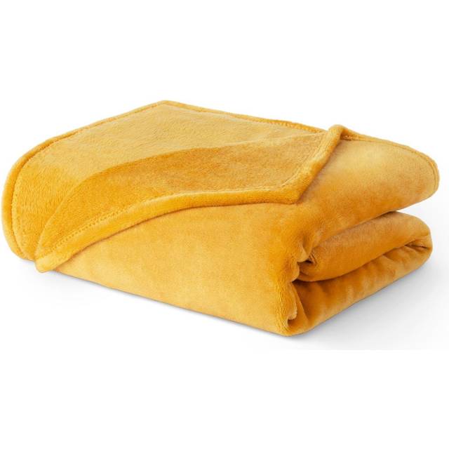 (SINGLE, OCHRE) LIVIVO Soft Flannel Fleece Blanket - Warm Microfiber Throw