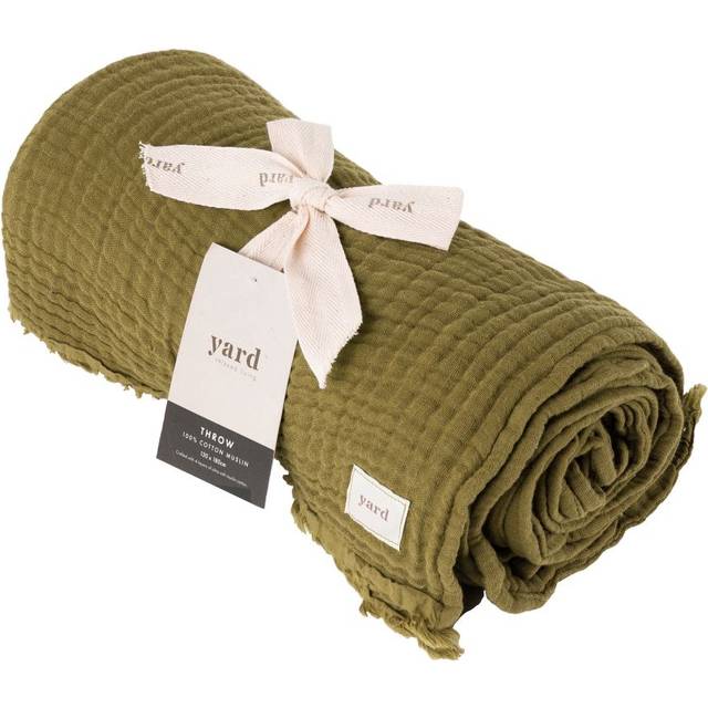 Yard Lark Khaki Green Muslin Cotton Throw 130 x 180cm - Yard Living - 180 x 130cm