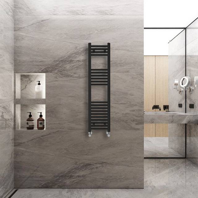 (1200x300mm) Warmehaus Straight Heated Towel Rail Central Heating for Bathroom Kitchen Radiator Ladder Black