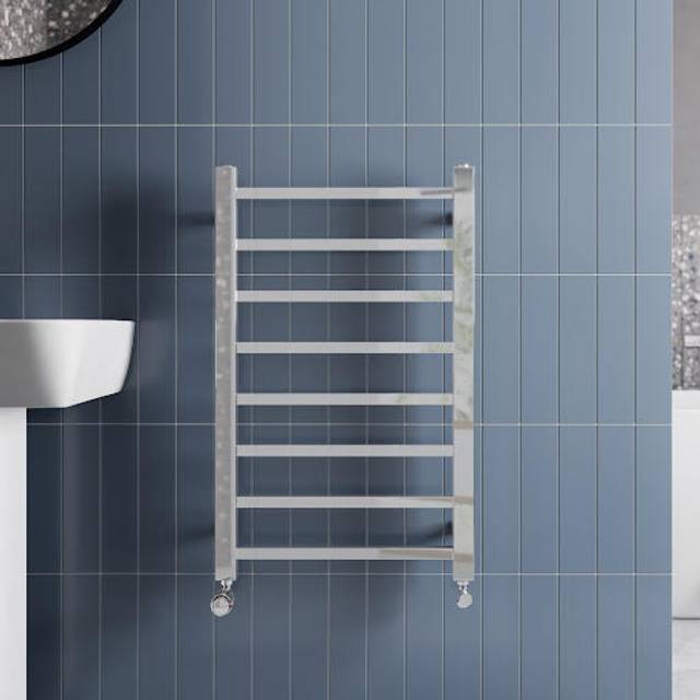 Heated towel rail radiator wall mounted square bar ladder chrome 800 x 500mm
