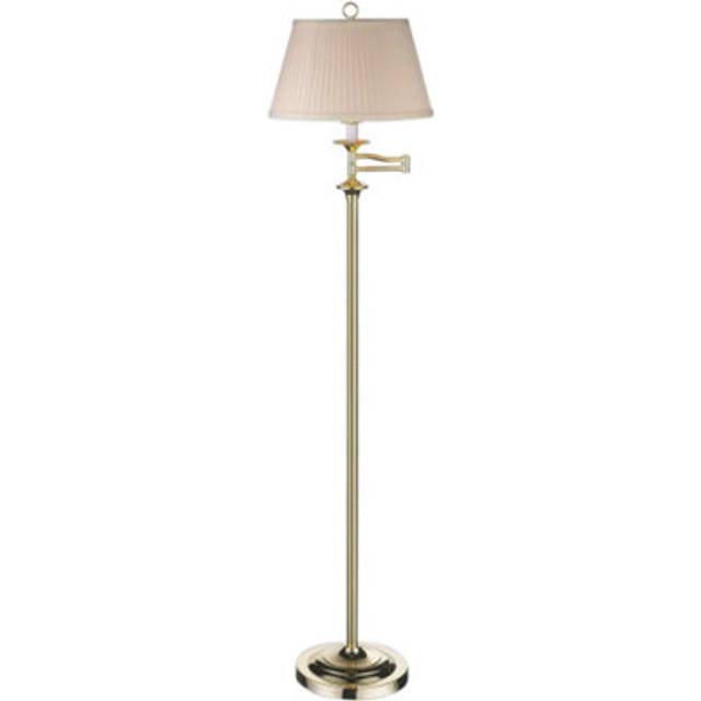 Traditional Polished Brass Swing Arm Floor Lamp with Cream Shade, Gold