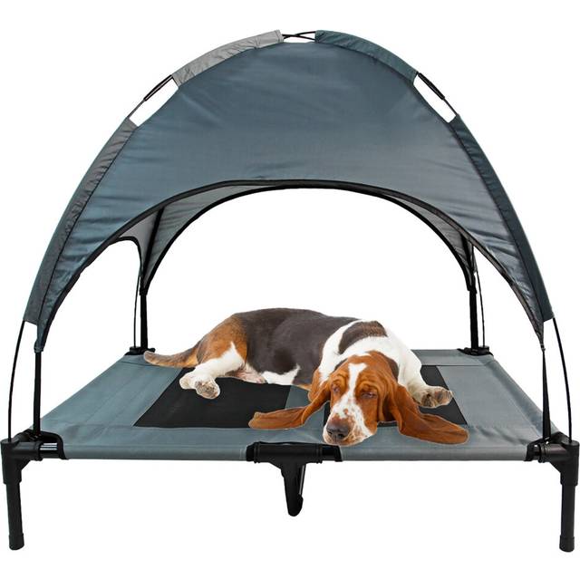 Large Grey Elevated Dog Bed Pet Mesh Camping Cot with Canopy Cover