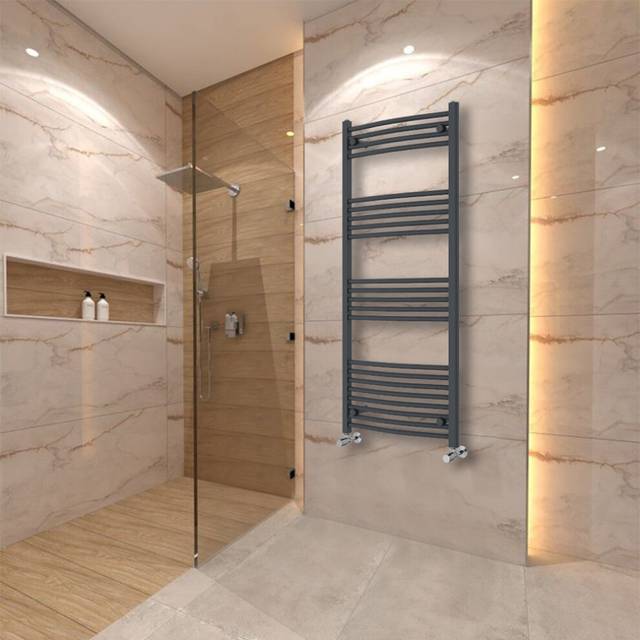 (1400x600mm) Warmehaus Curved Heated Towel Rail Central Heating for Bathroom Kitchen Radiator Ladder Anthracite Grey