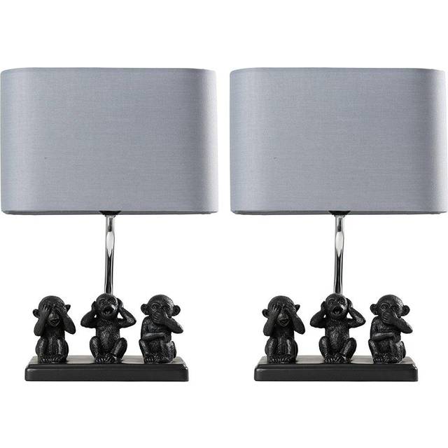 Minisun - Pair Of Monkey Animal Quirky Modern Black Table Lamps With Grey Shades